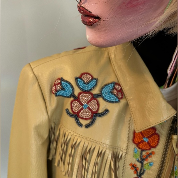 Double D Ranch leather jacket. Beadwork & fringe. Western style couture. - Picture 5 of 13